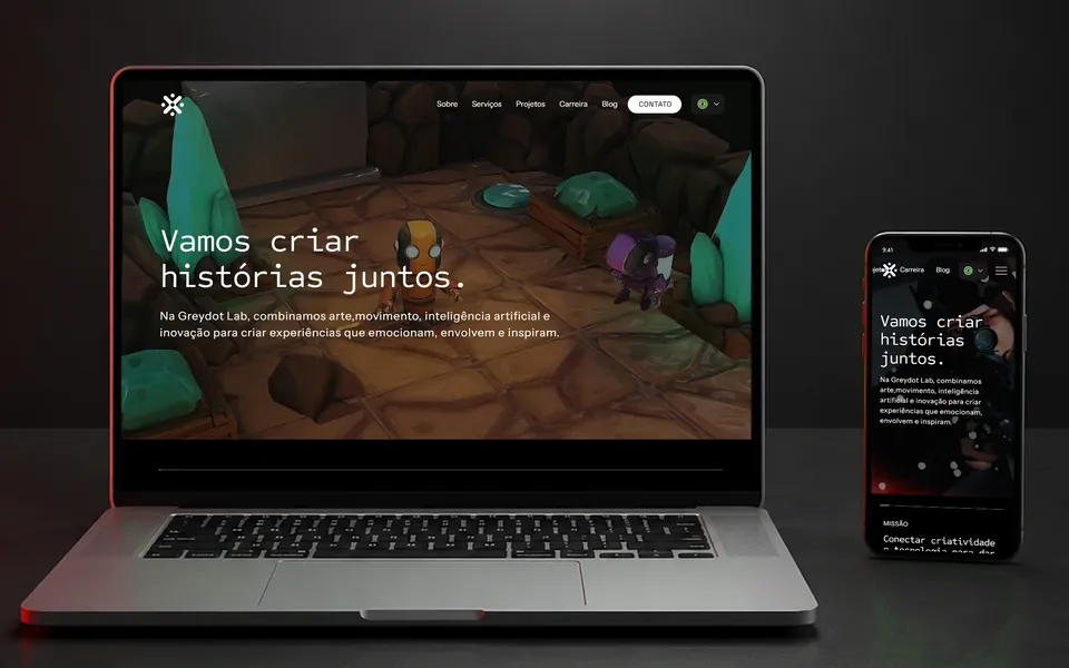 Site da GreyDot Lab aberto no notebook e no celular
